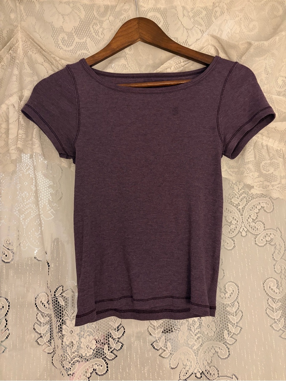 Brandy Melville Heathered Purple Short Sleeve Crewneck Top